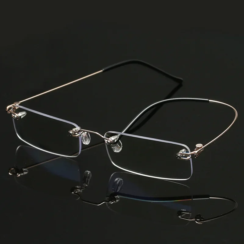 Очки Anti-Blue Rimless Reading Glasses Square Metal Presbyopic Eyewear Eyeglasses Men‘s Glasses for Sight +1.0 To +4.0