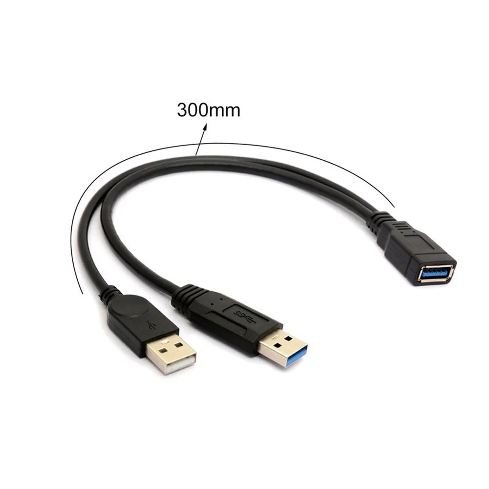 Acessórios para PC externos USB duplo USB 3.0 fêmea para USB duplo tipo A macho cabo de extensão de dados de energia extra preto