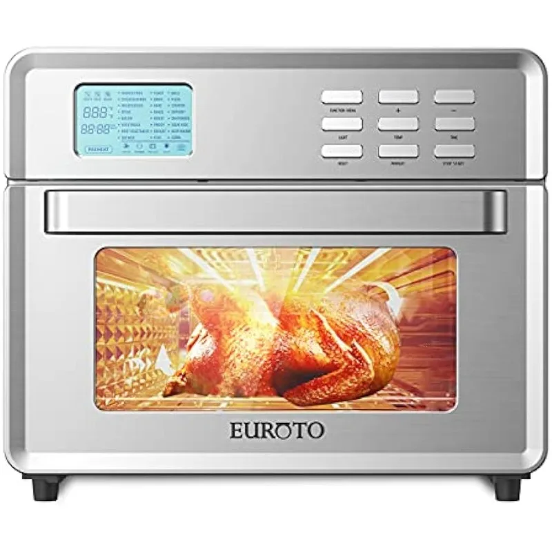 Fritadeira de ar de grande capacidade em aço inoxidável Torradeira multifuncional Display digital LCD Circulação de ar 360, 26,8 QT, 24 em 1