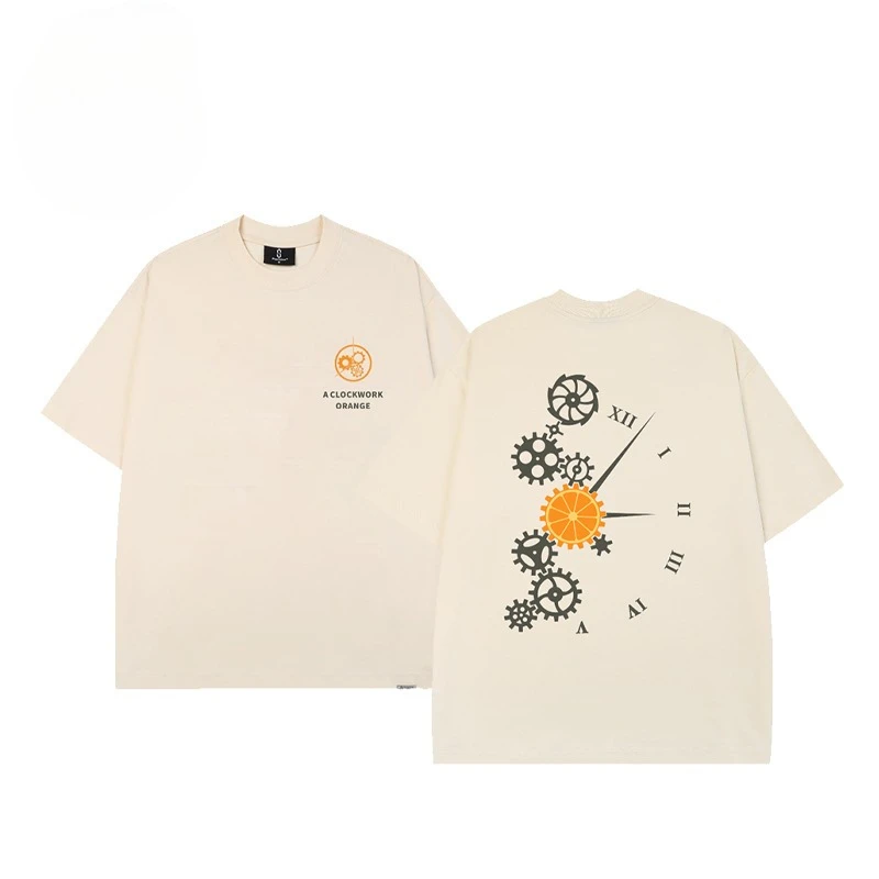 

Summer Trendy Brand Clockwork Orange Print Crew Neck Short-sleeved T-shirt Men's and Women's High Street Versatile Short Sleeves