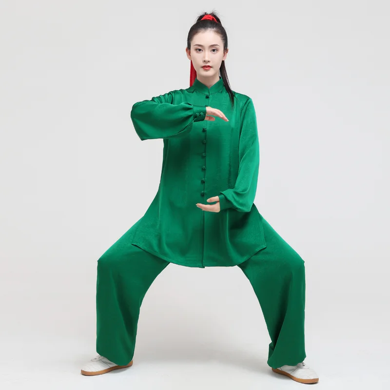 Women's Embroidered Long Sleeve Tai Chi Suit, Spring/Summer Practice Wear with Embossed Pattern, Flowing Performance Uniform