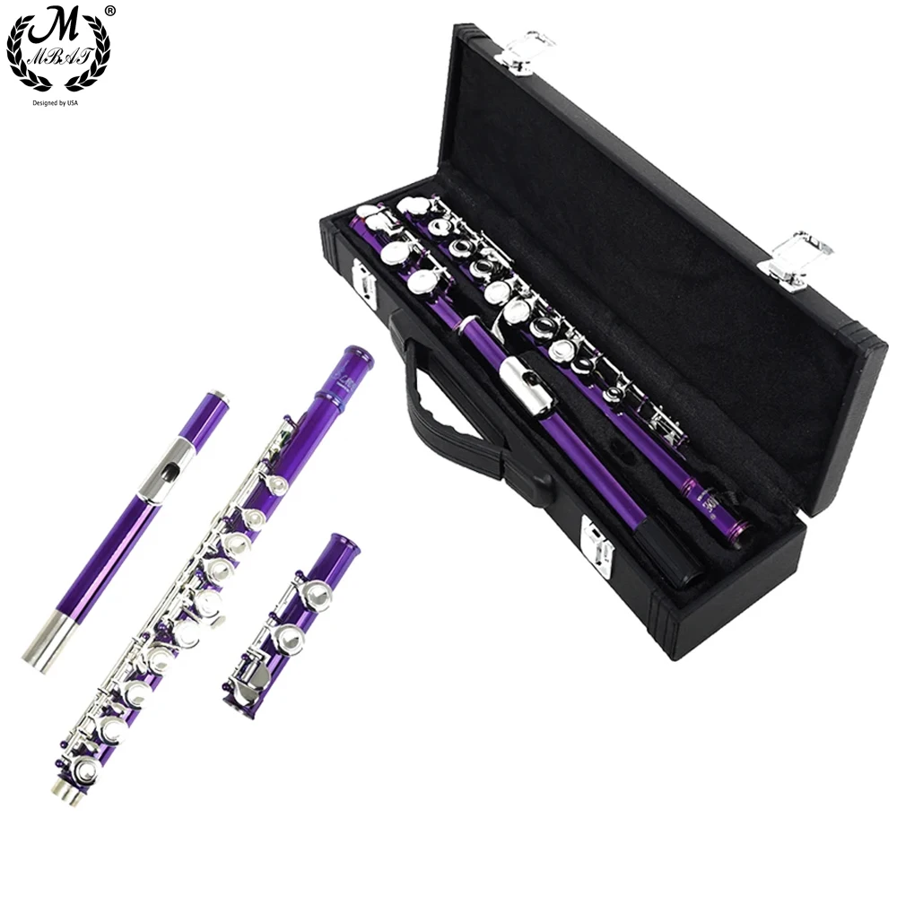 Purple 16 Holes C Key Closed Open Flute Professional Concert Flute with Box Cleaning Cloth Stick Gloves Accessories