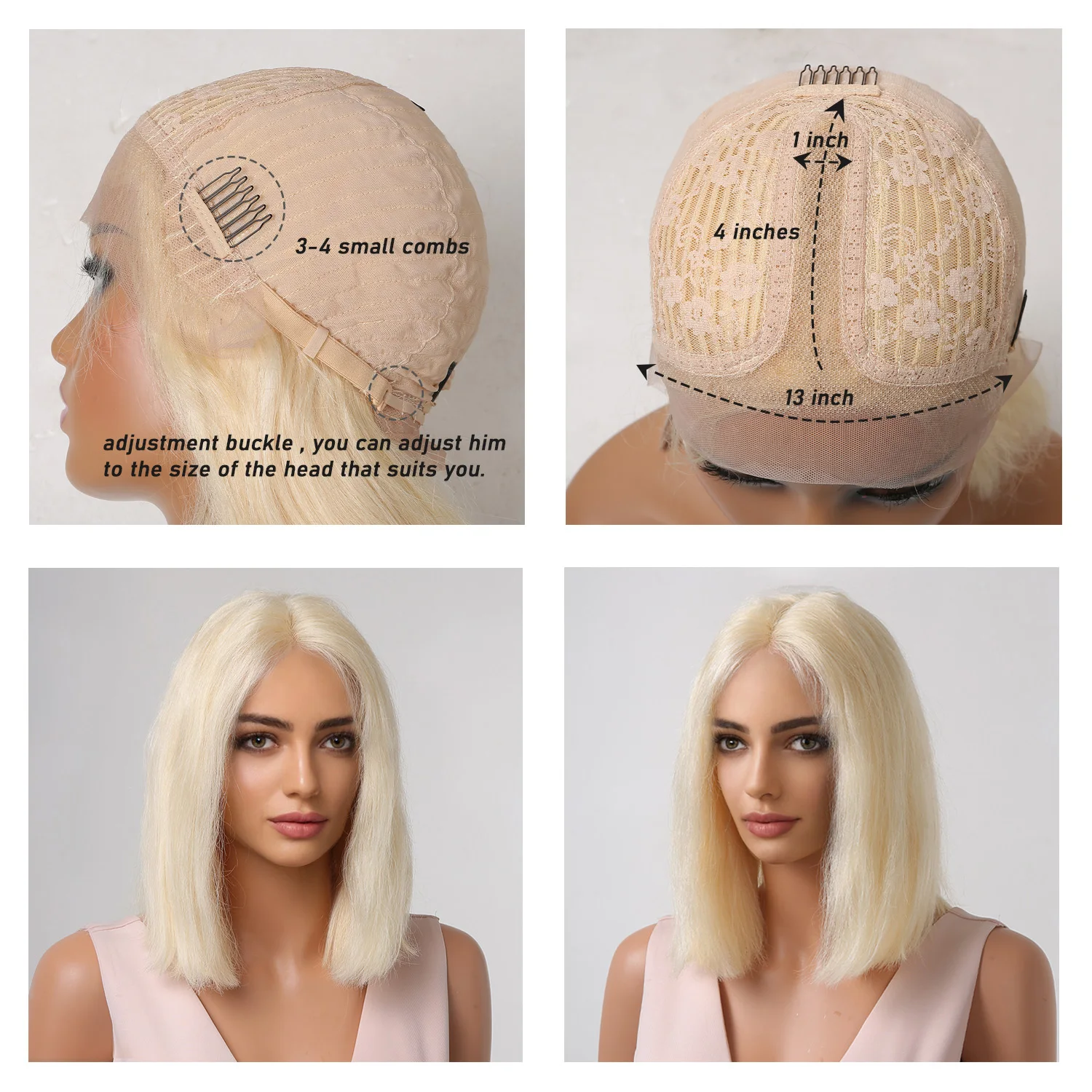 Bob Wig Lace Front Human Hair Wigs 613 Blonde Colored Remy Human Hair Short Straight Closure T Part Lace Frontal Wig for Women