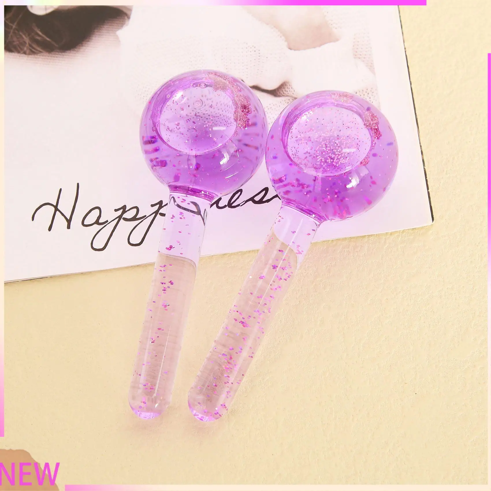 

B15C 2Pcs Beauty Ice Hockey Face Massage Skin Care Crystal Glass Beauty Ball Ice Wave Stick