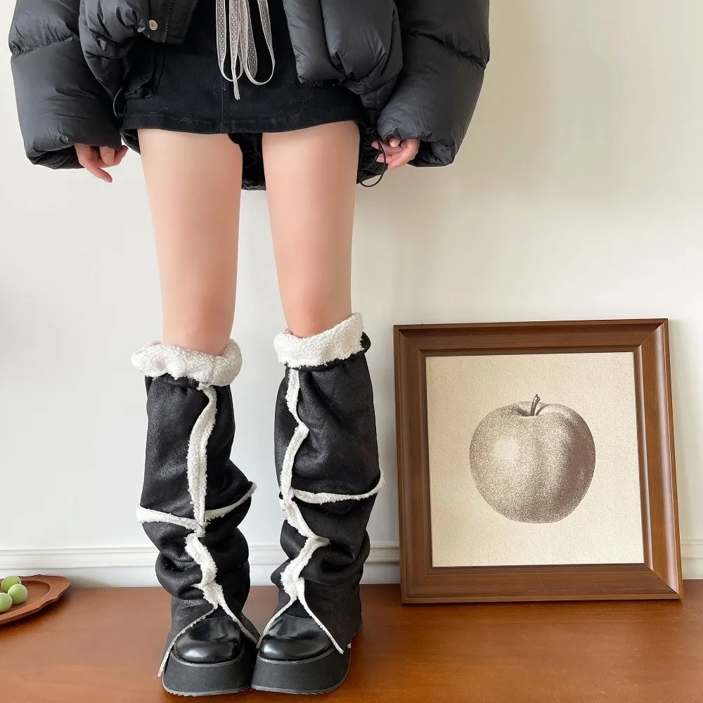

Lolita Thickened Suede Leg Warmers Turn-down Collar Design Wind Protection Foot Cover Mid-calf Warm Boots Cover Streetwear