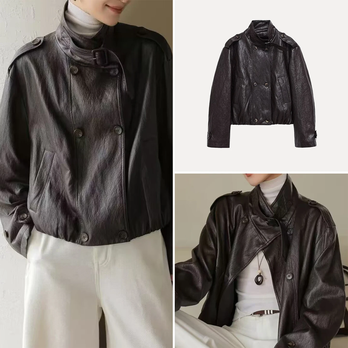 

2025 Autumn New Women's PU Jaet ort Outerwear Versatile Personali Simple Sle Casual Faionable Chinese Brand Z