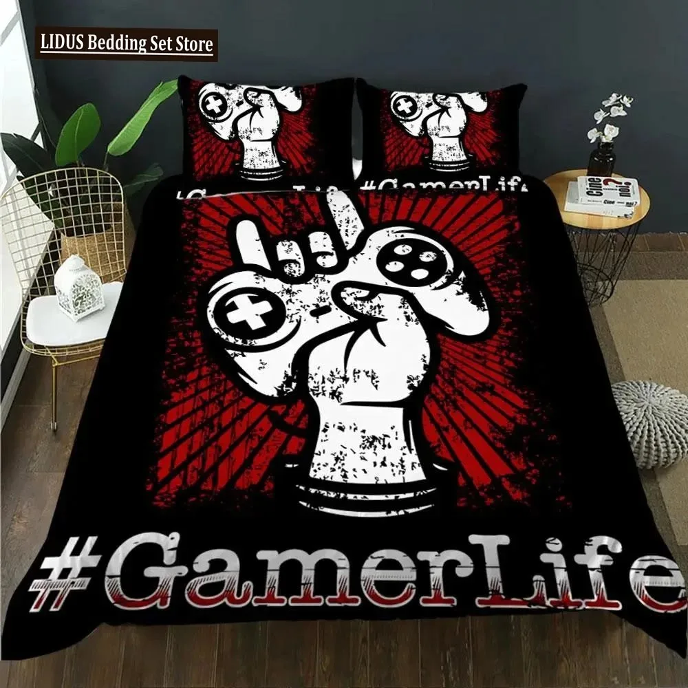 

Gamepad Duvet Cover Set Juvenile Hand Skeleton Gamepad Twin Bedding Set Teens Boys Skull Gamer Queen Size Polyester Quilt Cover