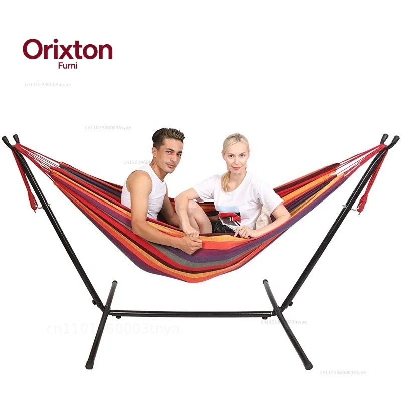 Portable Canvas Outdoor Swing Hammock Steel Frame Anti-rollover Camping Single  with Stand Outdoor Furniture
