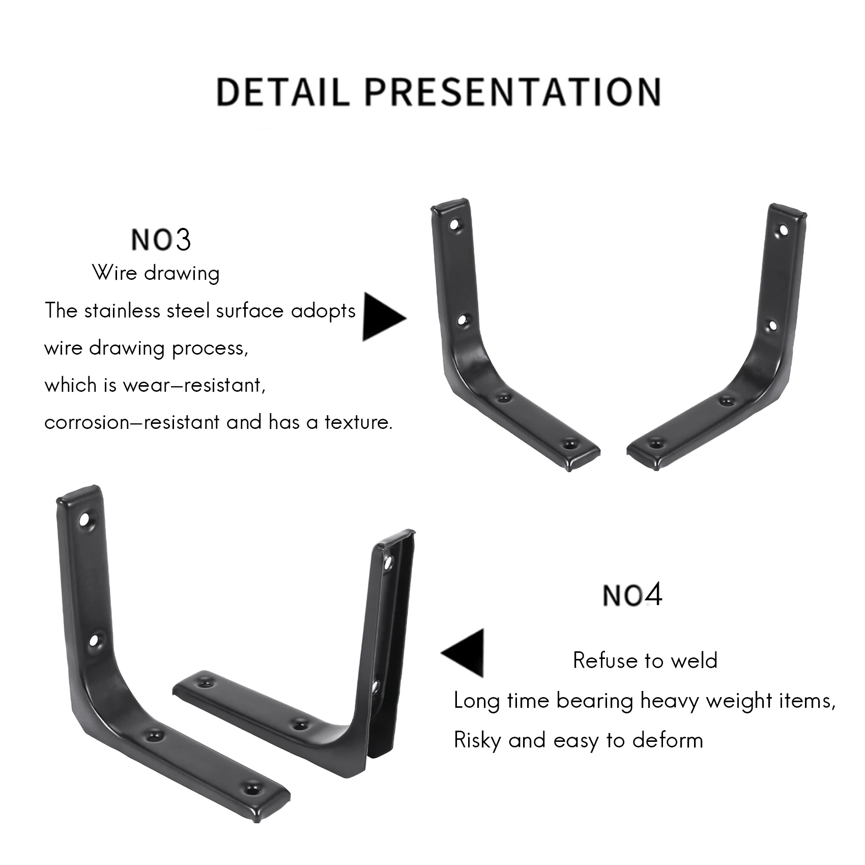 4 قطع من دعامة رف الجدار الحديدي، دعامة دعم الرف شديدة التحمل، دعامة زاوية مشتركة للزينة، أسود ساخن!
