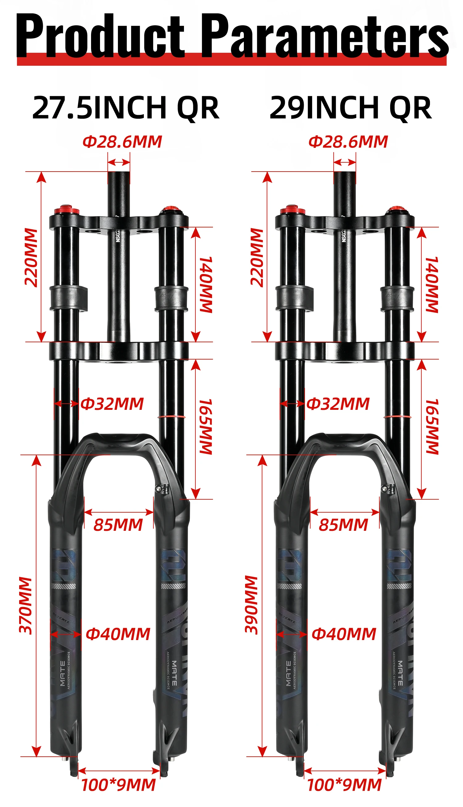 NanLio Doppelschulter-Schnee-Vorderradgabel 27,5 Zoll / 29 * 2,5 Zoll MTB-Gabel 150 mm Reise-Luftversorgungs-Fahrradgabel E-Bike-Gabel 15/9 mm – Detail 19