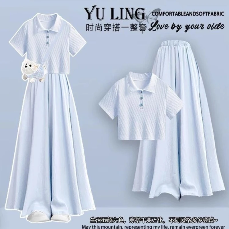 

Dopamine Summer Suit 2025 New College Style Blue Skirt Pants Suit Clothes for Women