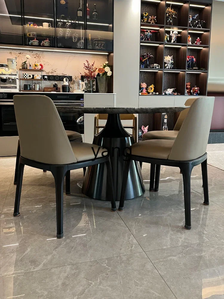 LMM round minimalist brown pure natural marble dining table