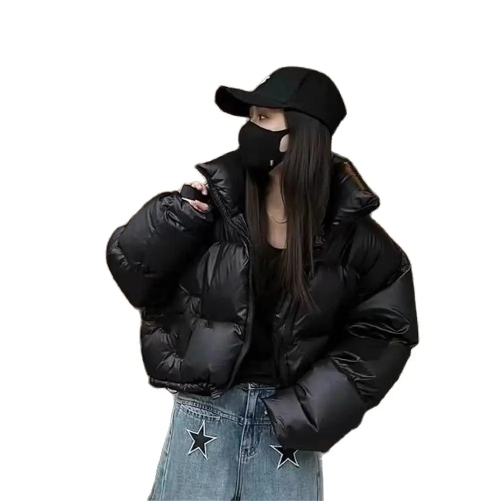 Black Parkas Crop Puffy Coats Women Fashion Korean Winter Slim Thick Warm Simple Shorts Coats Streetwear All Match Chic Jacket