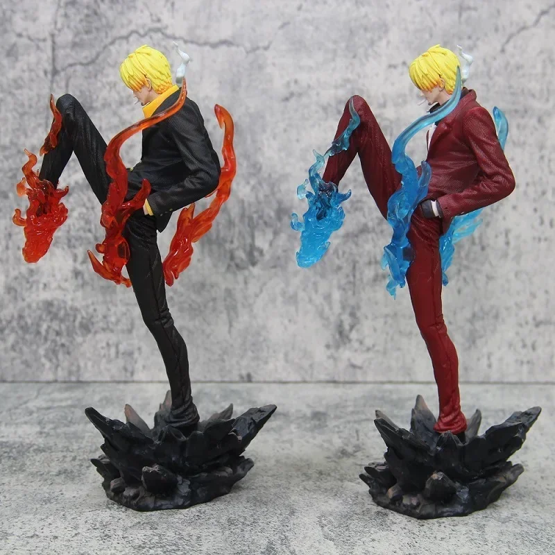 Modèle de figurine d'anime à effets spéciaux, One Piece, Gk Sanji, posture debout, coup de pied de démon rouge et bleu, statue d'ornement, cadeaux jouets, 24cm