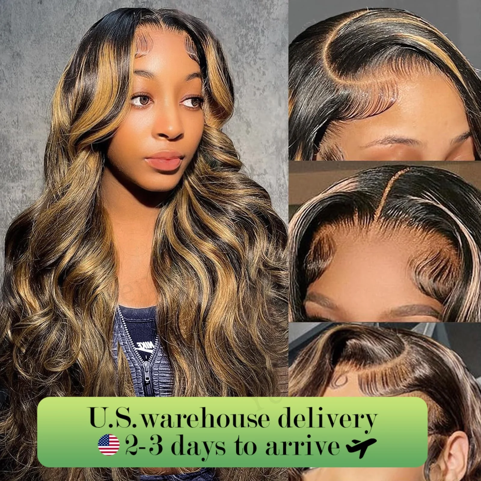 

Honey Blonde Highlight Lace Front Wig 13x4 Body Wave Pre Plucked with Baby Hair 18 Inch 250% Density Balayage 1B/30
