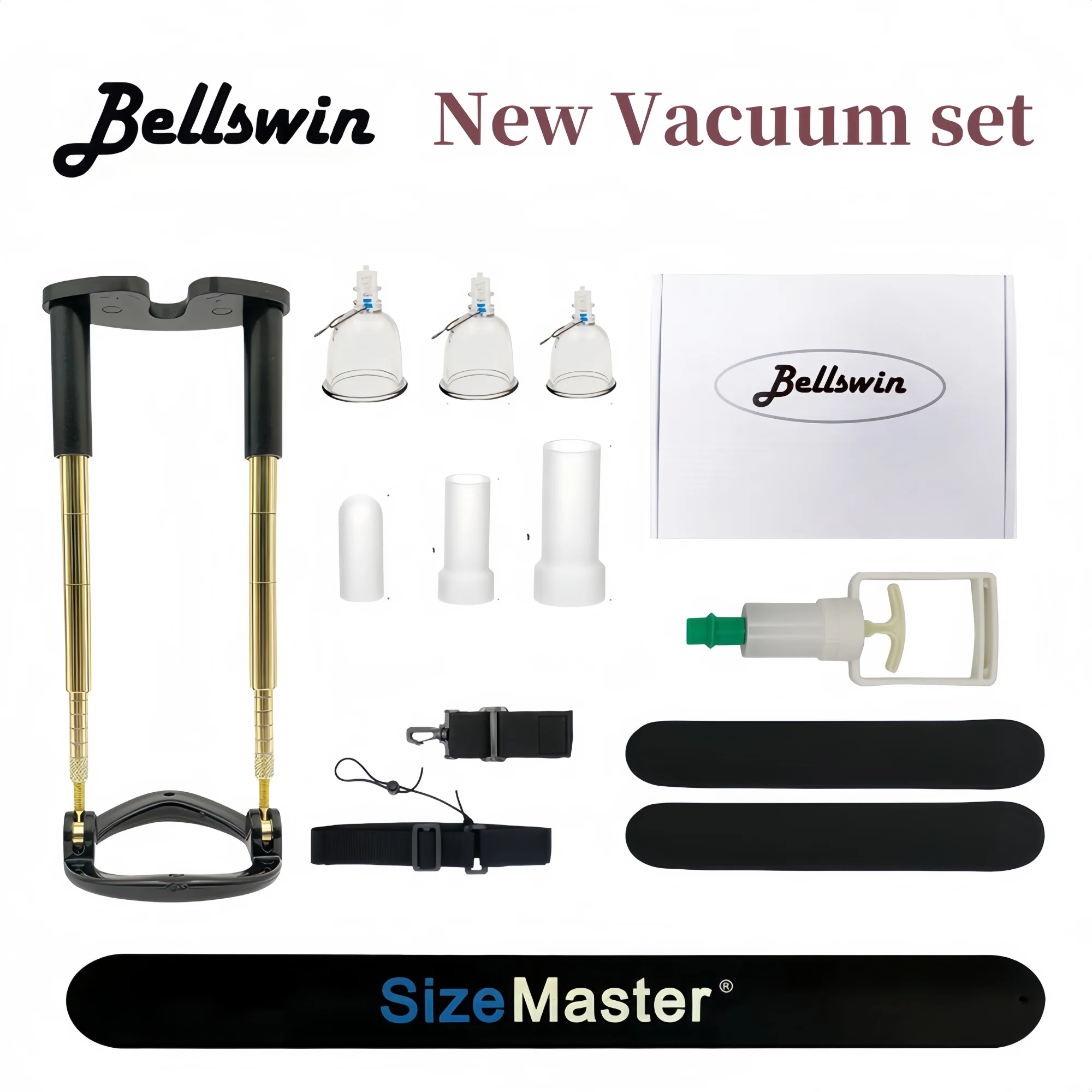 مجموعة أكواب مكنسة Bellswin الجديدة لتمديد القضيب الذكري وتدريبات القوة الدائمة 3 أحجام من أكواب المكنسة الكهربائية وحامل معدني قابل للتعديل