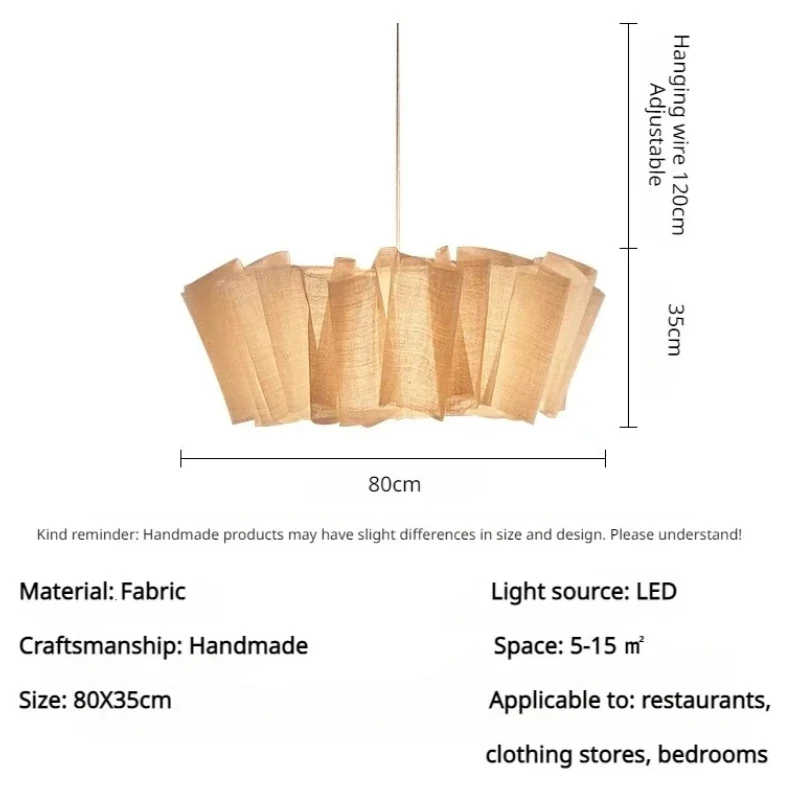 

SANDYHA Retro Japanese Fabric Art Pendant Light LED Lamp Stylish Living Room Bedroom Dining Table Decoration Unique Design