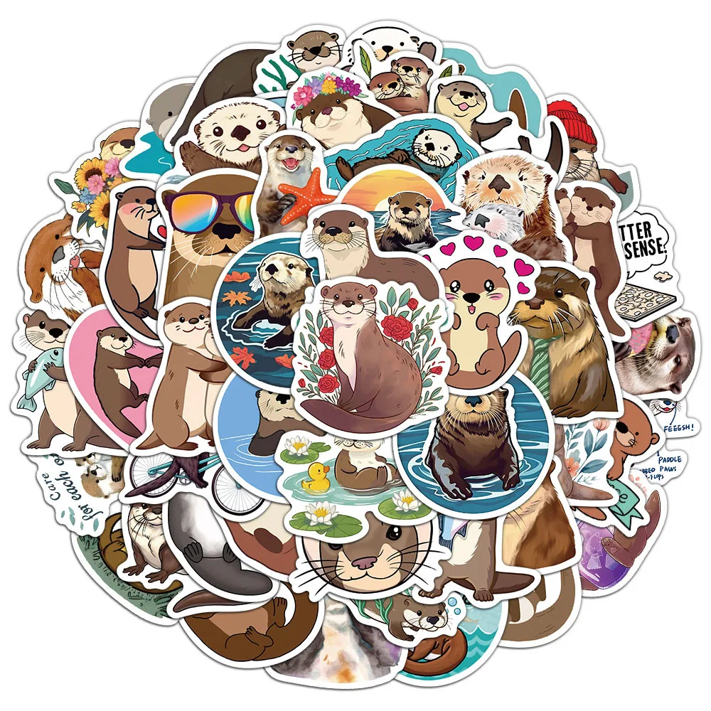 10/50PCS Cartoon otter Waterproof Graffiti Sticker Aesthetic Scrapbook Decorative Luggage Laptop Phone Guitar Toys Stickers