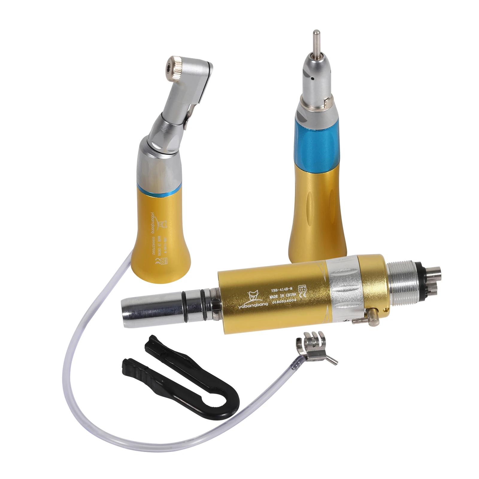 den tal Low/Slow Speed Handpiece Gold Kit E-Type Latch Contra Angle + 4Holes Air Motor + Cone Straight Handpiece