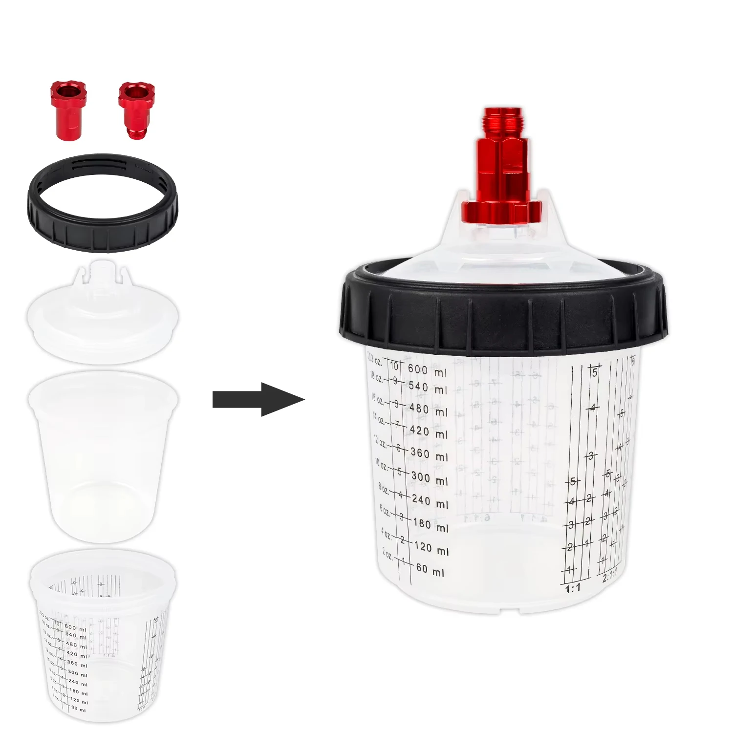 

Набор одноразовых стаканов для краски (10/25 шт.) для краскопультов, емкости для смешивания краски, 600 мл (20,3 унции) с адаптером для краскопульта