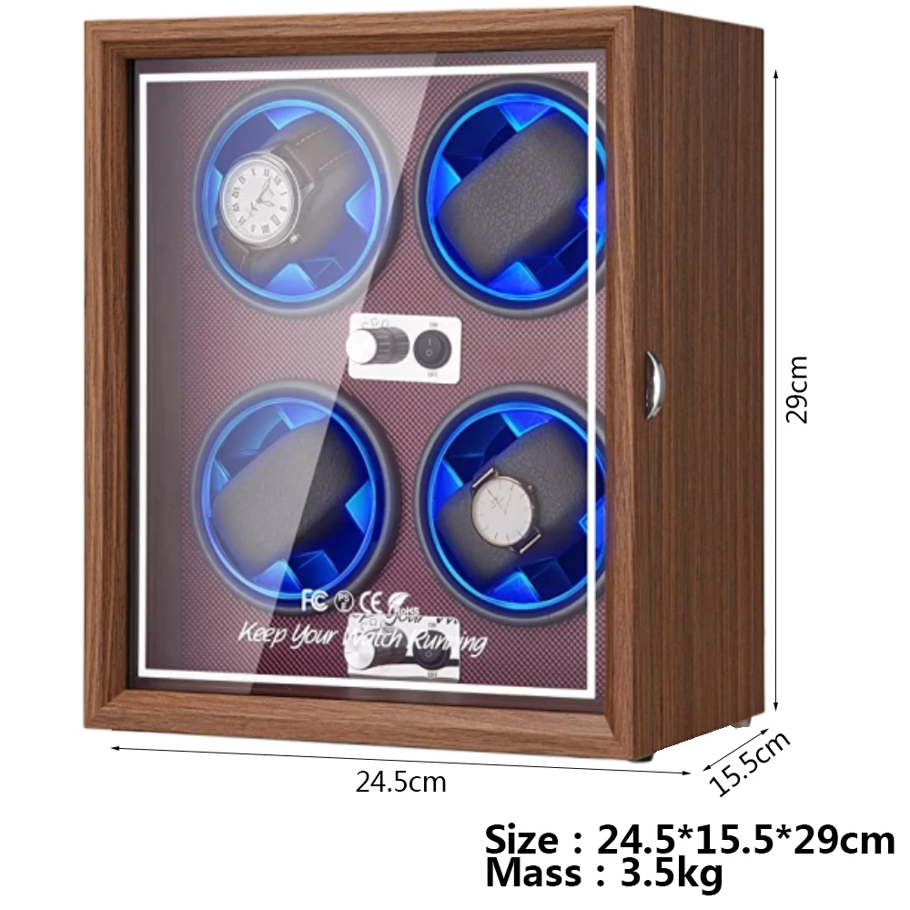 For Watch 4 Watch Winders Case Automatic Watch Chain Loader Silent Motor Walnut Veneer Storage Display Watch Customizable Logo