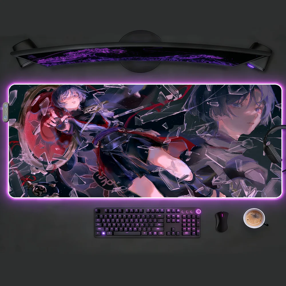 Wanderer Genshin Impact Mouse Pad RGB LED Non-slip Desk Mat Rubber Gaming Accessories Large XXL Computer Office Keyboard Carpet