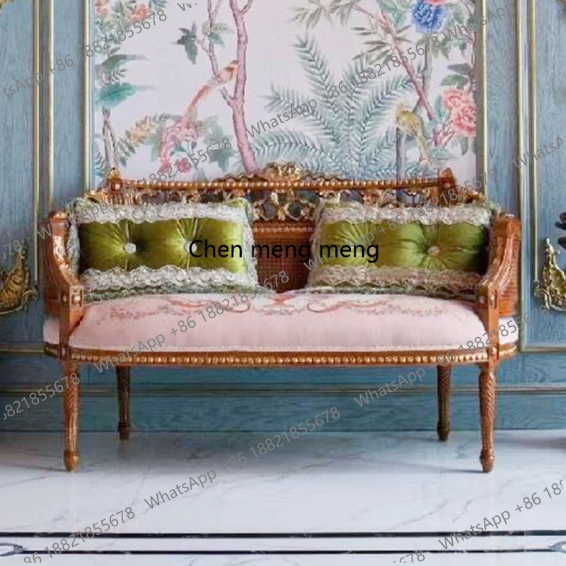 Solid wood carving pink printed fabric leisure chair sofa French single double seat