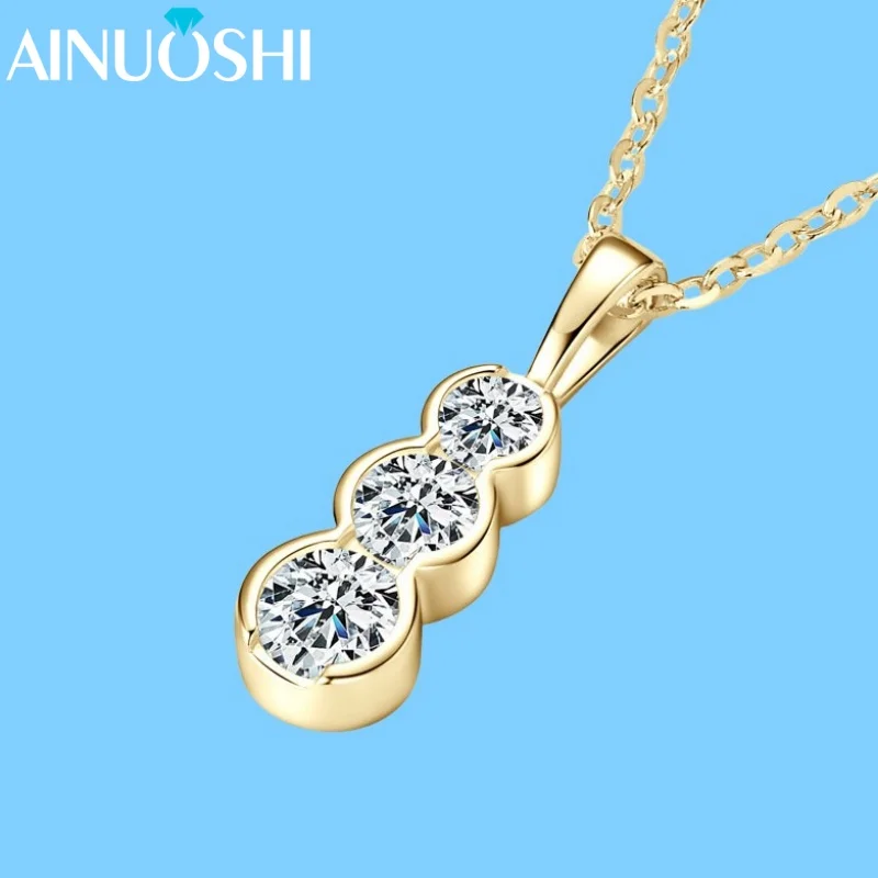

AINUOSHI New D0.60CT Moissanite Necklace for Women S925 Silver Three Stone Pendant Necklace for Female Luxury Jewelry Xmas Gifts