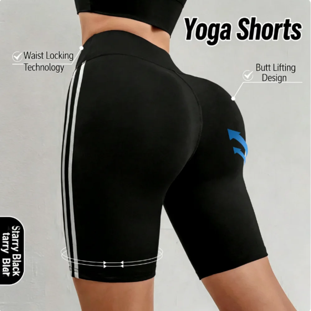 High Elastic Booty Lifting High Waist Yoga Shorts For Women Striped Side Quick…