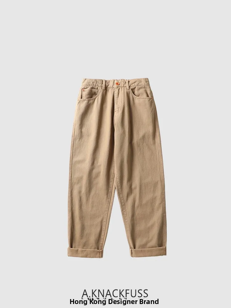 

A.Knafuss прямые джинсы мужские летние американские простые длинные брюки в стиле ретро повседневные свободные брюки на молнии со средней талией