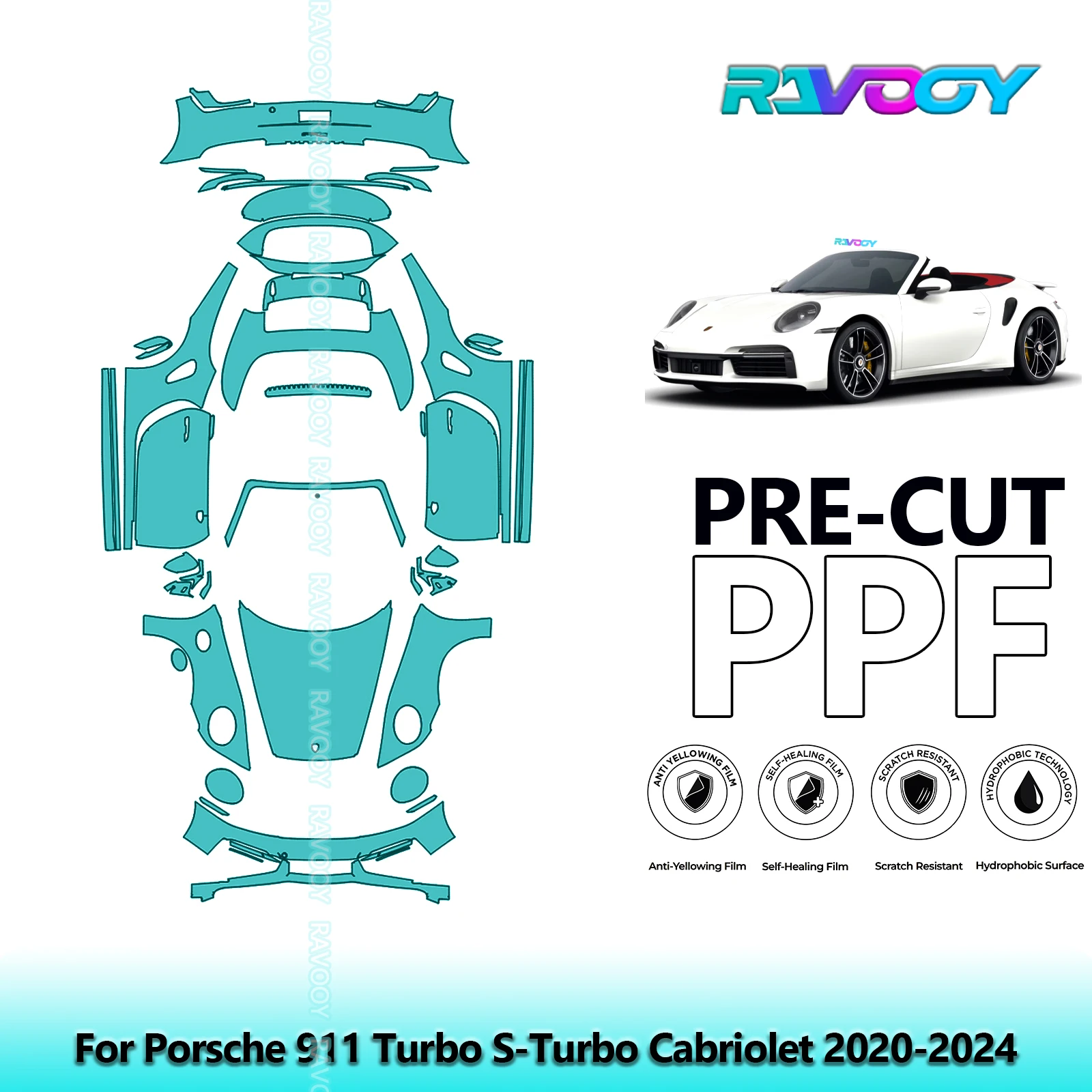 

8.5Mil Precut PPF Paint Protection Film Full Vehicle Clear Bra For Porsche 911 Turbo S-Turbo Cabriolet 2020-2024