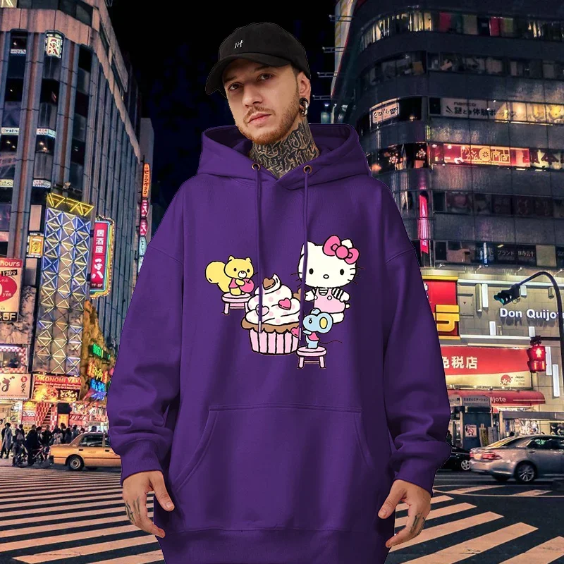 Daily Disney Printed Men Hoodies Cartoon Cute Hello Kitty Creative Fashion Graphics Cozy Trendy Autumn Winter Male Sweatshirts