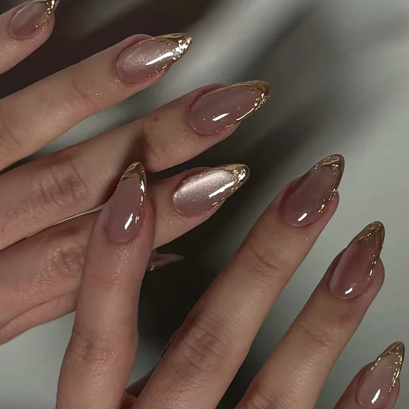 24Pcs Metallic Cat Eye French Press On Nails