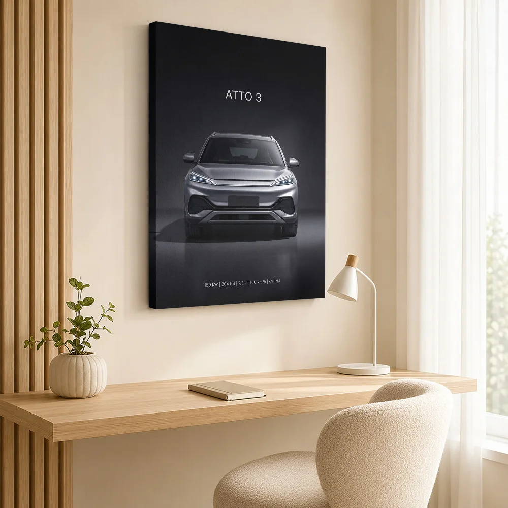 Chinese ATTO 3 Car Canvas Print Customized Photo Realistic Studio Illustration Wall Art For Collector Room Motoring Fan Gift