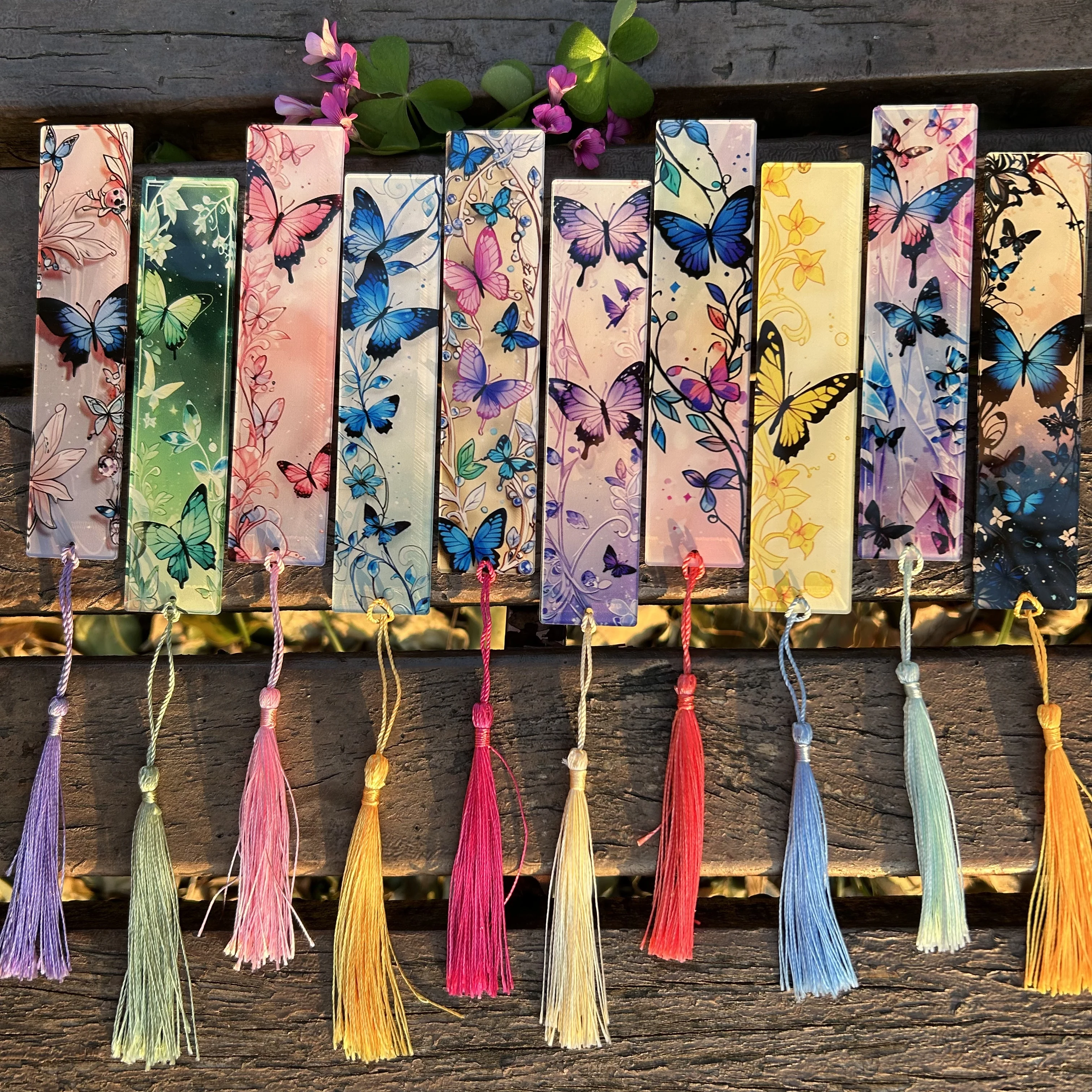 10-Acryl-Lesezeichen, Arbeitszubehör, Geschenkbücher für Schreibwaren, Büro-Lesezeichen, Schmetterlings-Lesezeichen, florale Lesezeichen, Blume