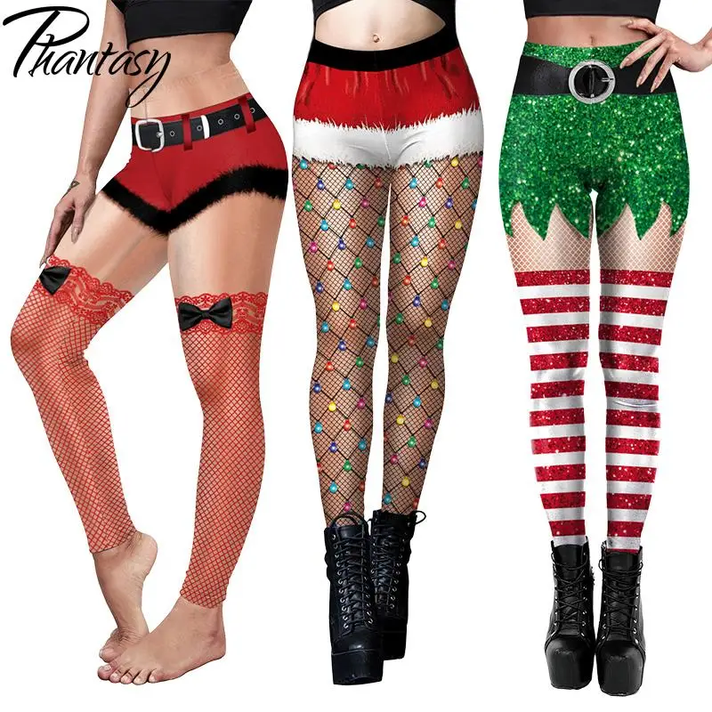 Phantasy Sexy Dames Kerstlegging Kerst Nep Shorts Kousen Patroon Legging Yogabroek Festivalbroek Herfst Winter