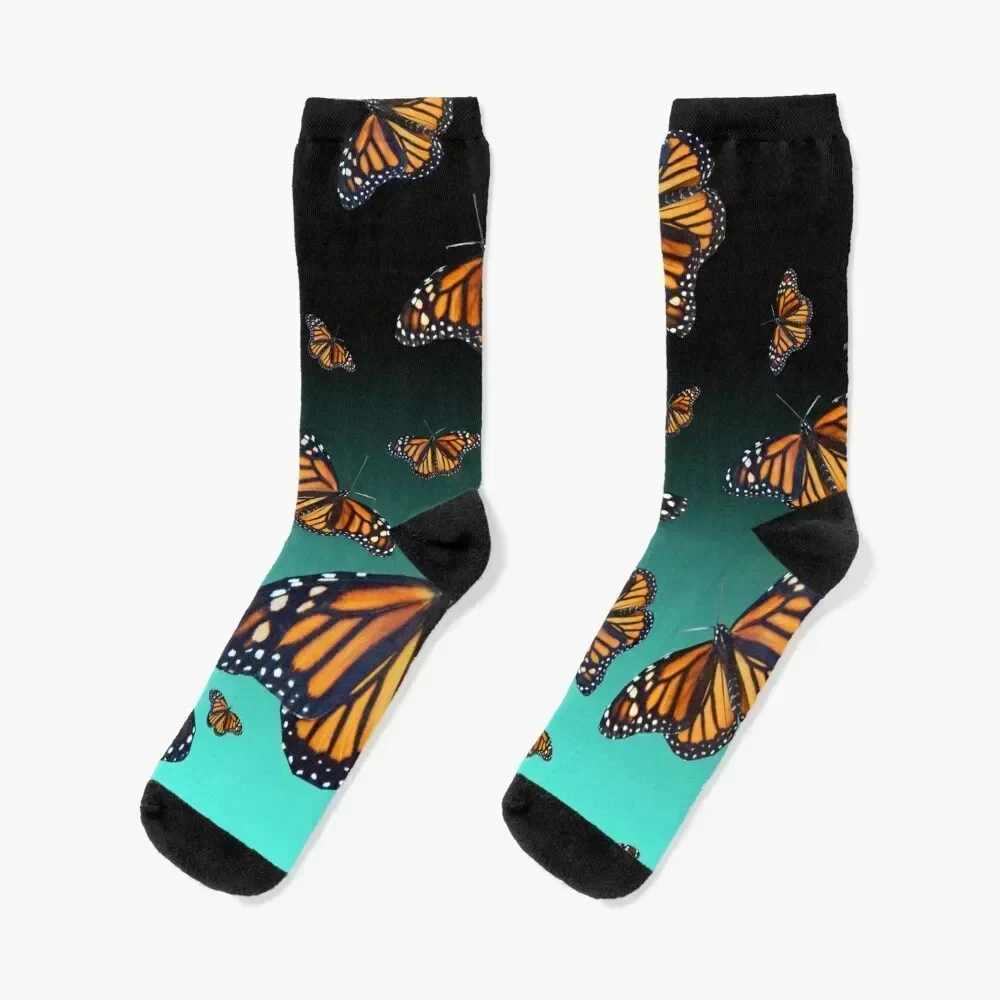 

Blue and orange monarch butterfly pattern Socks happy Heating sock snow Socks For Man Women's