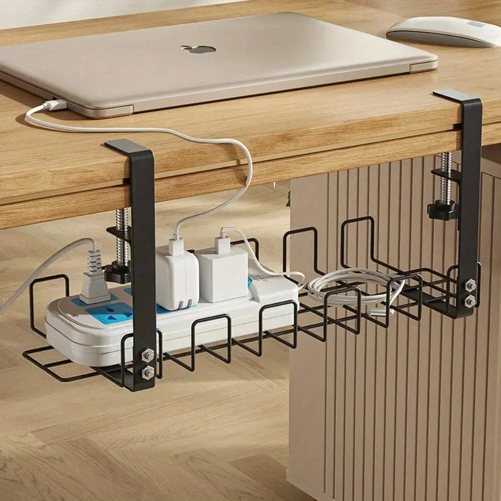 Undertable Storage Rack Extendable Metal Cable Tray Computer Desk Wire Organizer No Punching Kitchen Storage Holder Accessories