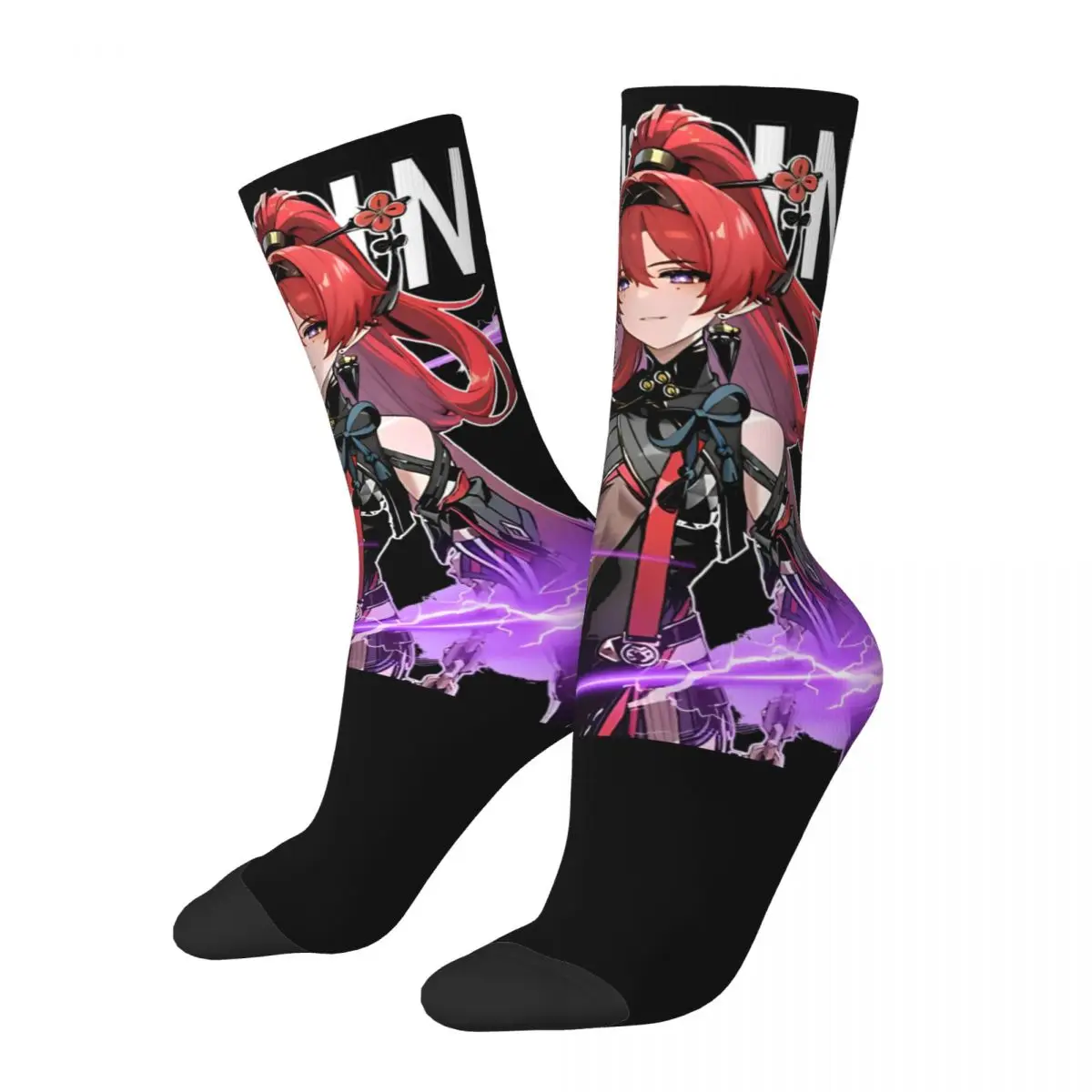 Funny Wuthering WavesYinlin Basketball Socks Anime Game Polyester Middle Tube Socks for Women Men Non-slip