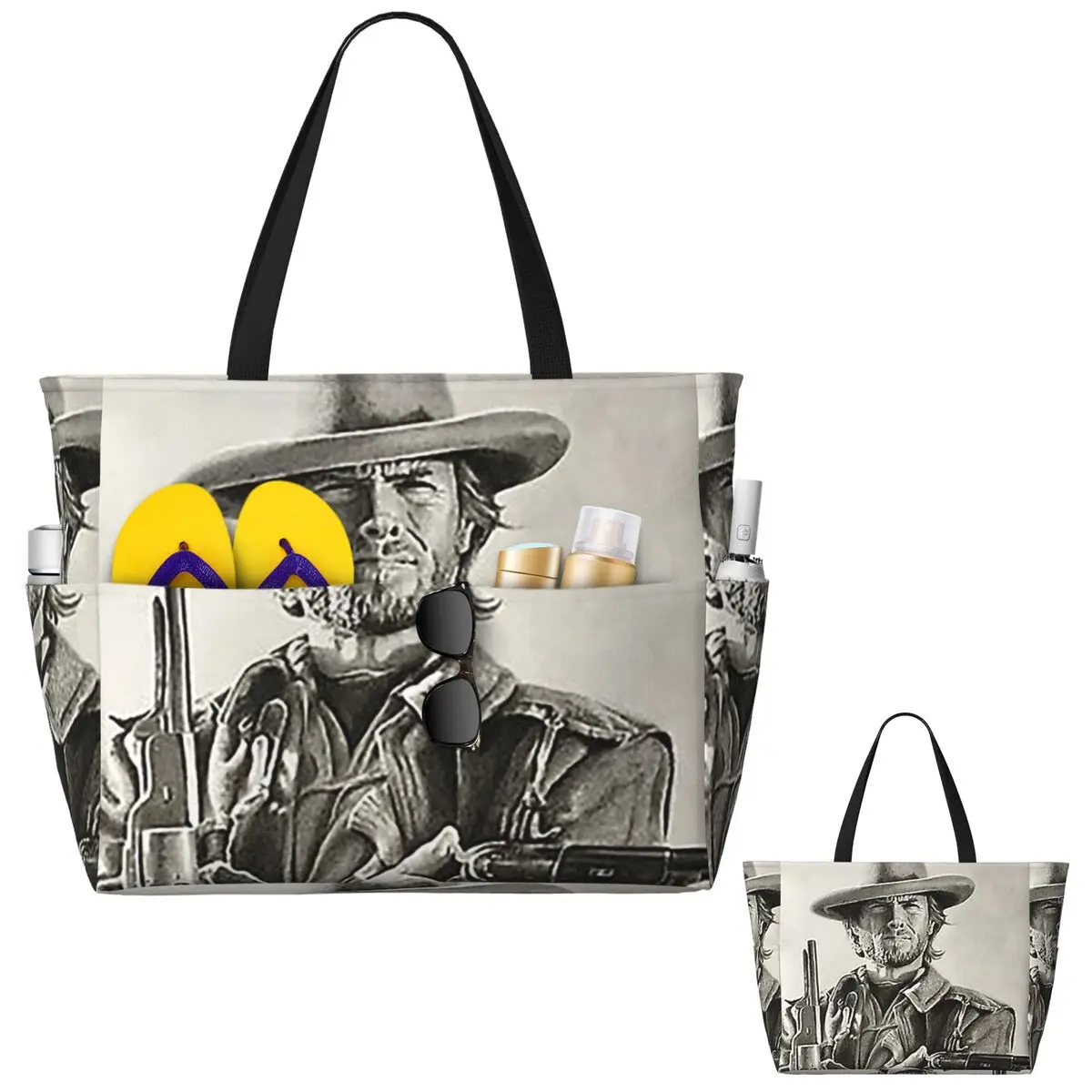 

Clint Eastwood Sketch Beach Tote Bag Sport Gym Yoga Duffle Large Tote Bag Women Travel Bag Fitness bag
