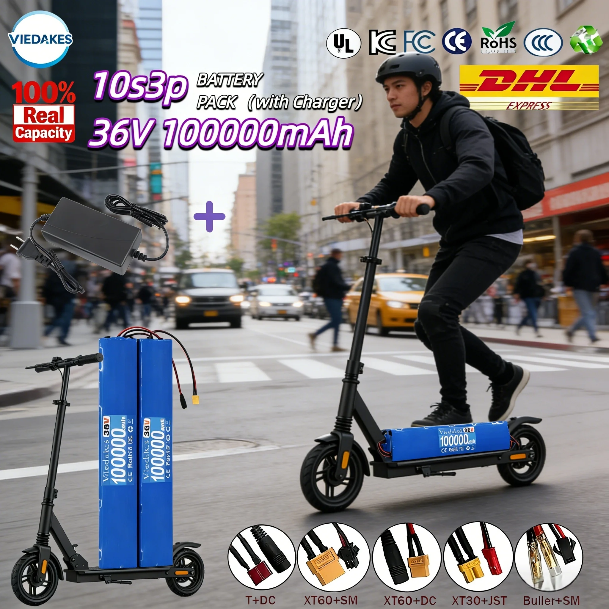 

For M365 10S3P 36V 100A Electric Scooter Battery Pack Built-in BMS with Charger 18650 Rechargeable Lithium Battery Pro