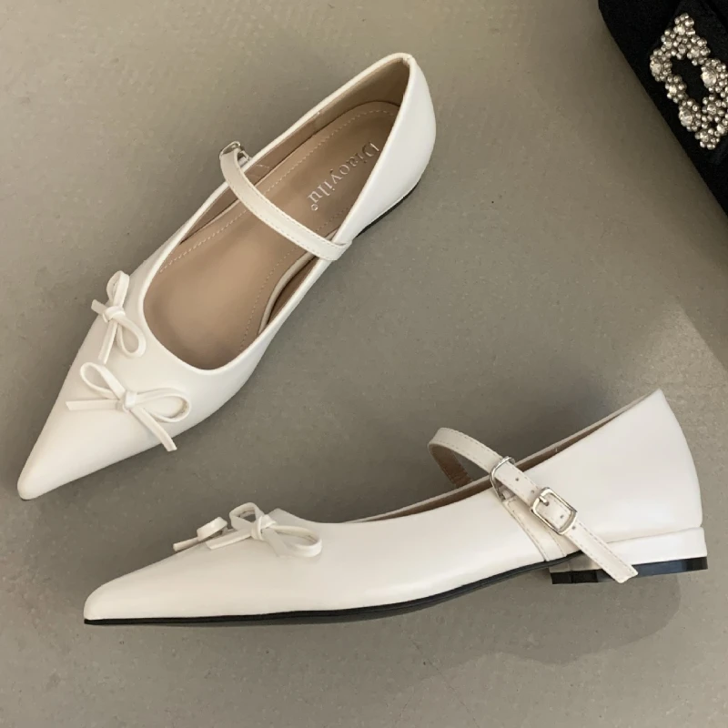 Zapatos Mary Jane con lazo a la moda para mujer, zapatos de oficina elegantes con punta estrecha, zapatos de vestir de marca poco profundos, zapatos de tacón de diseñador para mujer