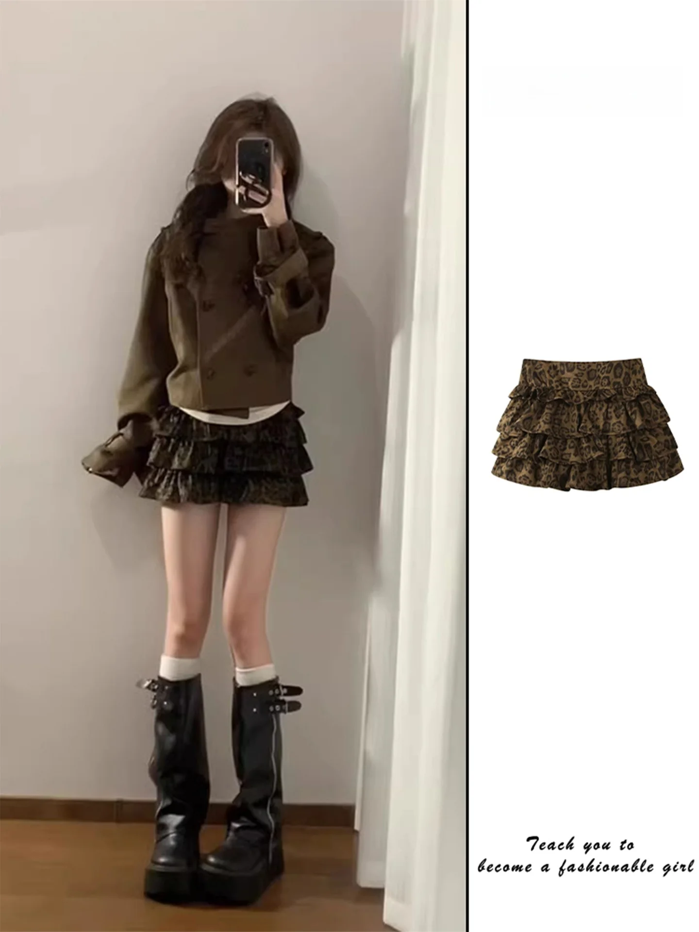 

Ретро-юбка в американском стиле с леопардовым принтом для женщин, весна-осень 2026, новый дизайн, с пышным подолом и ярусами, в стиле «пирожное»