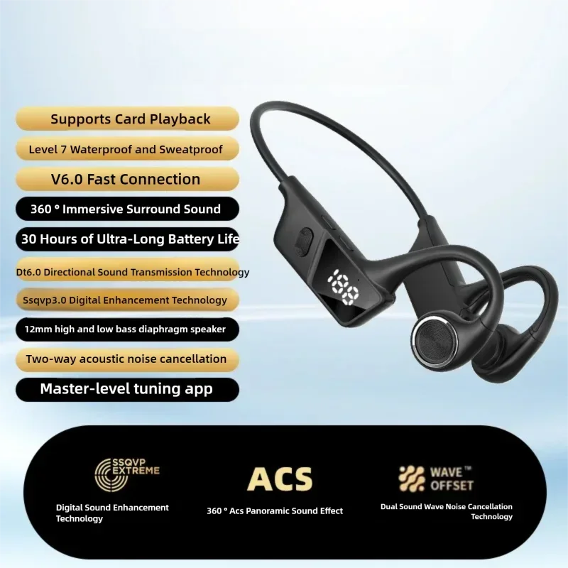 

Open Ear Hook Bone Conduction Sports Headphones Bluetooth 6.0 MP3 Player IP56 Waterproof TF Card Support for Running & Cycling