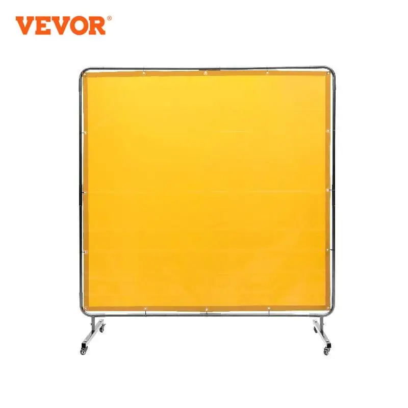 VEVOR Welding Screen with Frame 6' x 6' Welding Curtain Screen Flame-Resistant Vinyl Welding Protection Screen on 4 Swivel Wheel