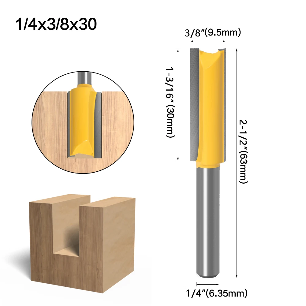 1/4 /6.35 mm Shank Straight Bit Tungsten Carbide Single Double Flute Router Bit Wood Milling Cutter for Woodwork 1 pcs