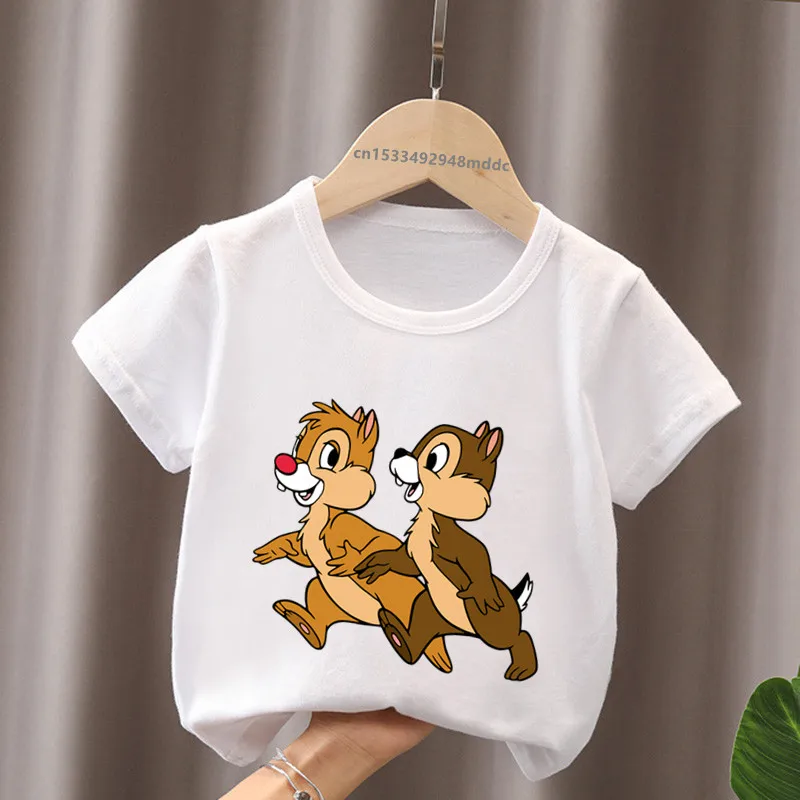 Hot Sale Chip and Dale Squirrel Print Cartoon Kids T-Shirts Girls Clothes Baby Boys Short Sleeve T shirt Summer Children Tops