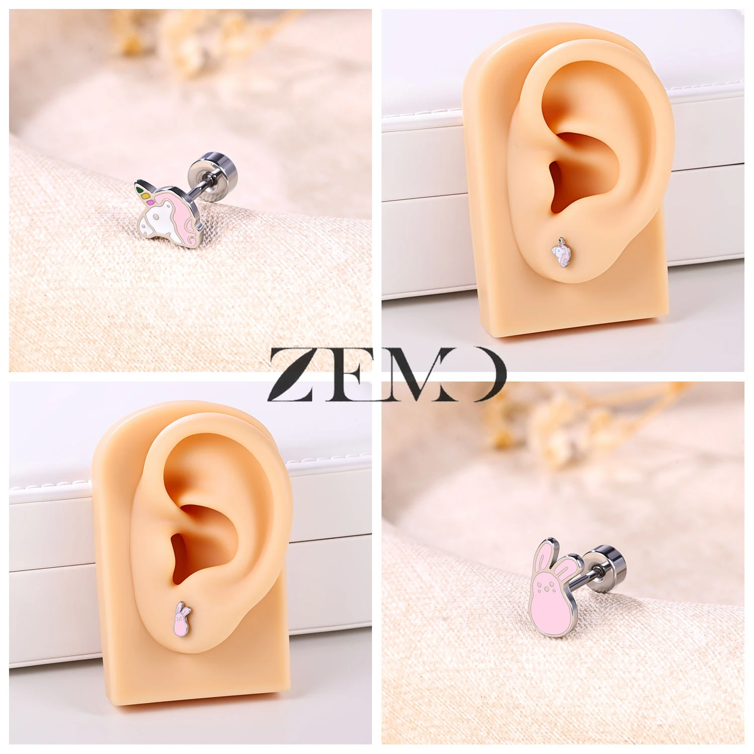 ZEMO 1 Pair 316L Stainless Steel Cute Stud Earrings Colourful Butterfly Bee Frog Ladybug Ear Stud Cartilage Earring Piercing 20G view 5
