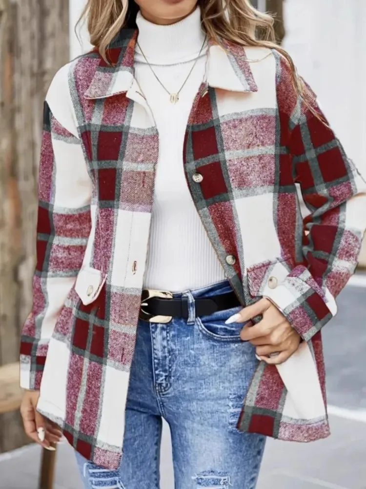 

Для женщин, повседневная модная рубашка, пальто, новая весенне-осенняя элегантная клетчатая рубашка на пуговицах с длинными рукавами, праздничная вечеринка, женская одежда