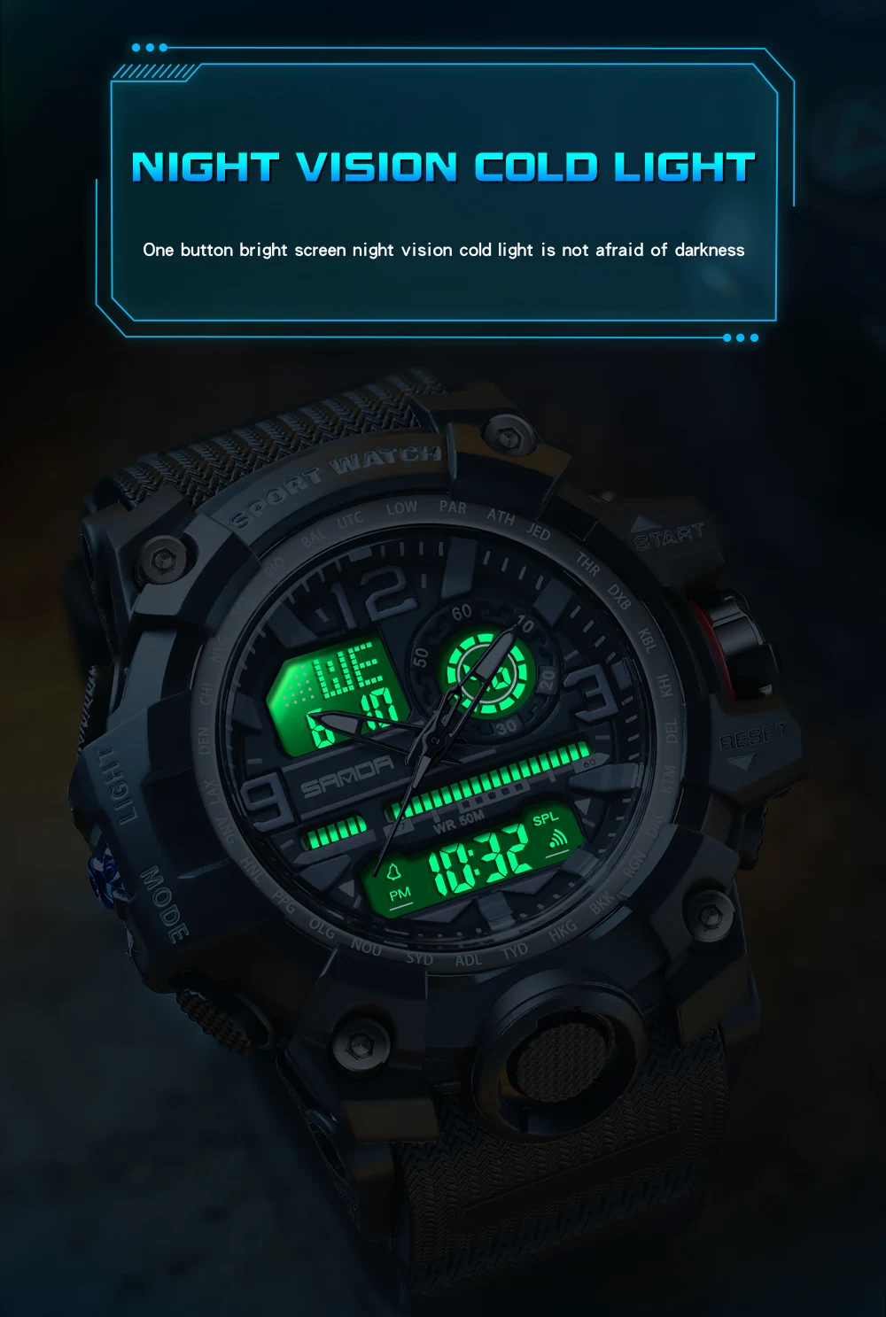 Fashion SANDA 3133 ساعة إلكترونية للطلاب الشبابية رياضية مقاومة للماء لعرض الأسبوع ساعة تناظرية رقمية وساعة منبه